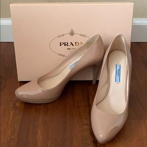 Prada Vernice Patent Platform Nude Pumps -…